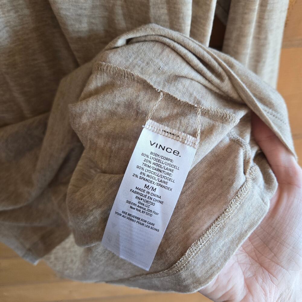Vince Raglan Jersey Turtleneck Top Beige Heather M Long Sleeve Blouse Neutral - Picture 6 of 6